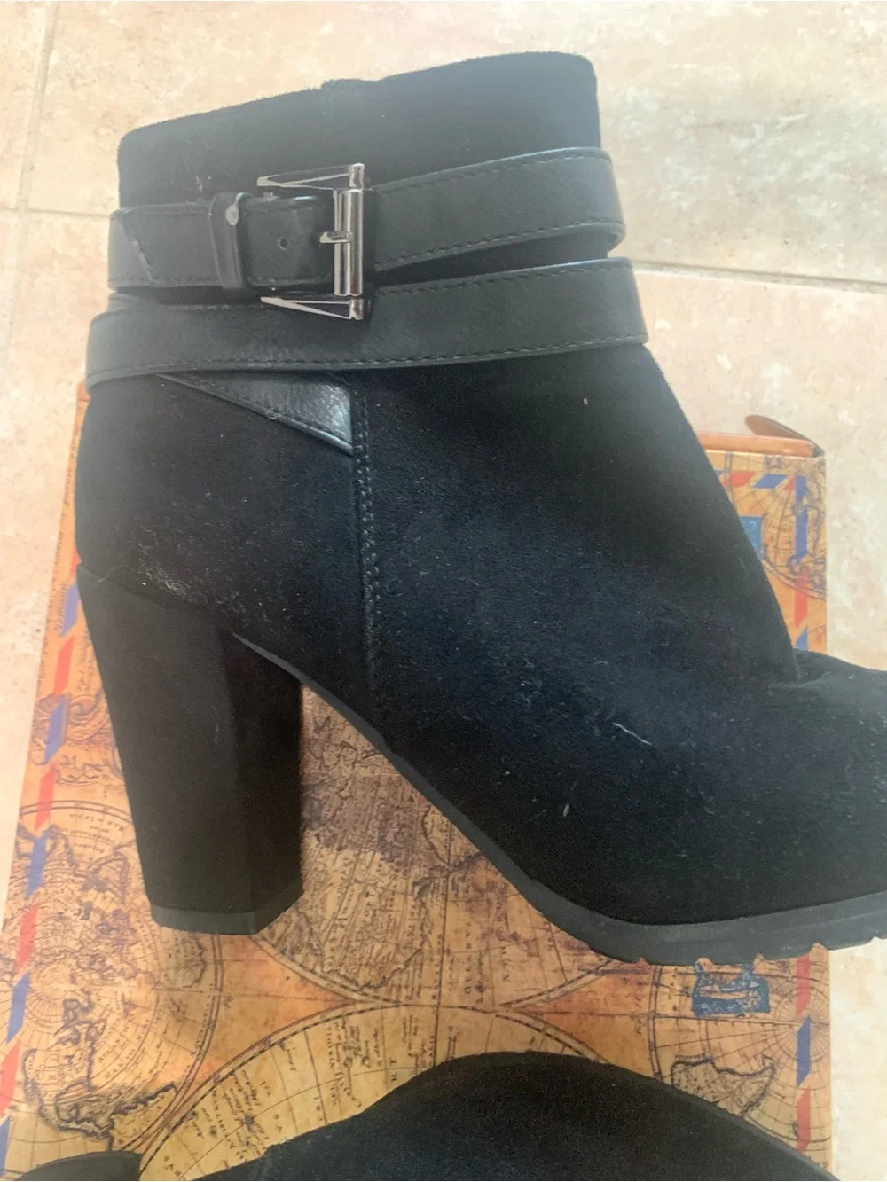 Women’s Black Suede Ankle Boots with Buckle